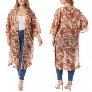 Jessica Simpson Women's Calie Open-Front Kimono Apricot Sherbert Size 2X NWT